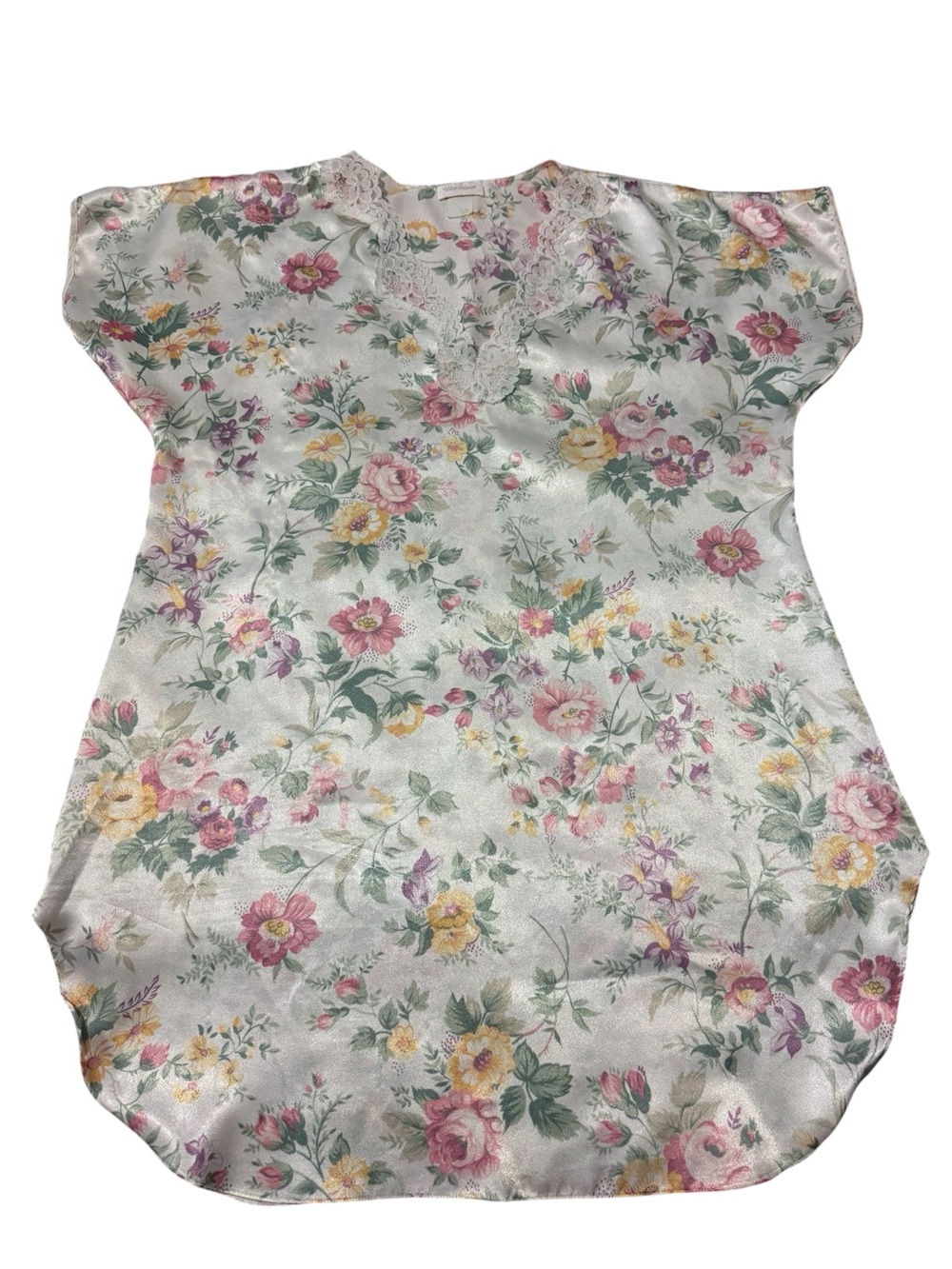 Barbizon Floral Satin Nightdress in Pastel Pink, Yellow & Green Size:M